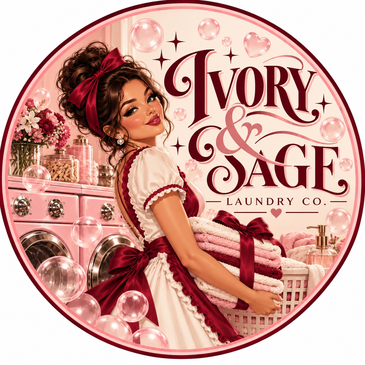 Ivory and Sage vintage pink laundry logo
